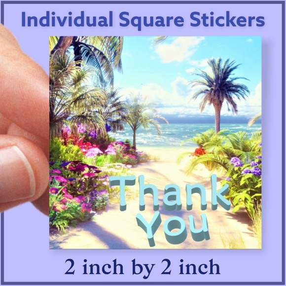 Mailers And More Other - 200 (2x2 Inch) Square Stickers, Road Beach, High Gloss, Thank You PRICE IS FIRM